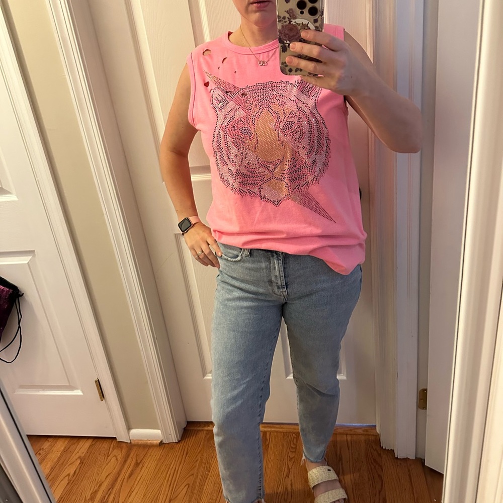 Pink Tiger Graphic Muscle Tee